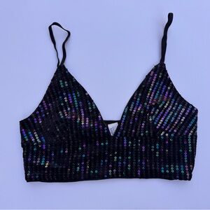 H&M Black Velour Sequin Top Size Medium Sequins Festival Whimsigoth Rave Fairy